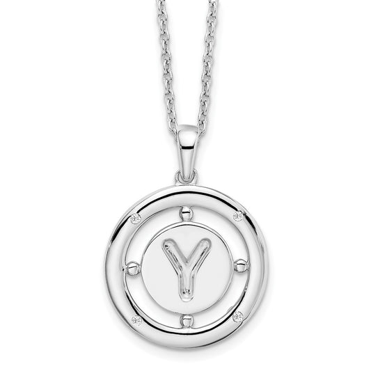 White Ice Sterling Silver Rhodium-plated 18 Inch Diamond Letter Y Initial Necklace with 2 Inch Extender QW499Y-18