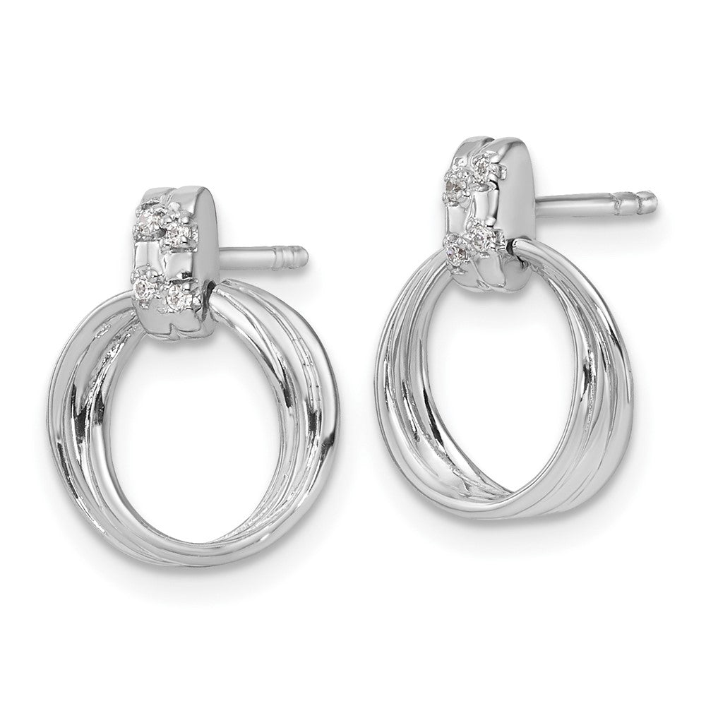 QW502 White Ice Sterling Silver Rhodium-plated Diamond Circle Post Dangle Earrings