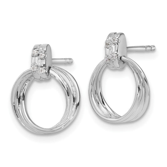 QW502 White Ice Sterling Silver Rhodium-plated Diamond Circle Post Dangle Earrings