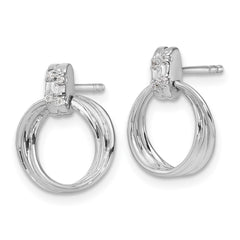 QW502 White Ice Sterling Silver Rhodium-plated Diamond Circle Post Dangle Earrings