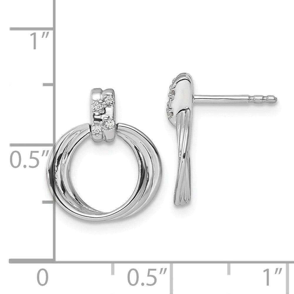 QW502 White Ice Sterling Silver Rhodium-plated Diamond Circle Post Dangle Earrings