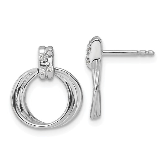 QW502 White Ice Sterling Silver Rhodium-plated Diamond Circle Post Dangle Earrings