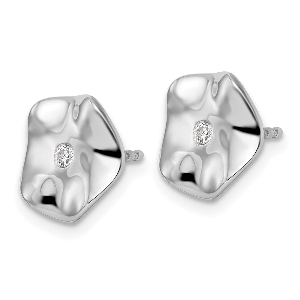 QW503 White Ice Sterling Silver Rhodium-plated Diamond Wavy Disk Post Earrings