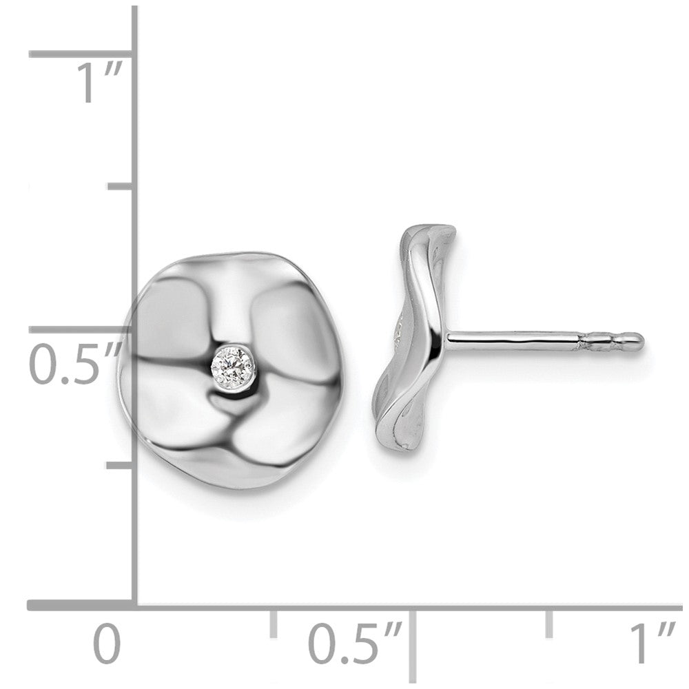 QW503 White Ice Sterling Silver Rhodium-plated Diamond Wavy Disk Post Earrings