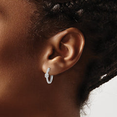 QW505 White Ice Sterling Silver Rhodium-plated Diamond Square Hinged Hoop Earrings
