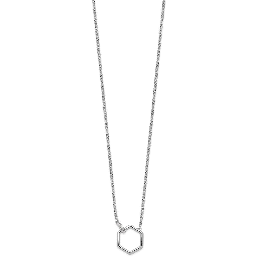 White Ice Sterling Silver Rhodium-plated 18 Inch Diamond Hexagon Necklace QW506-18