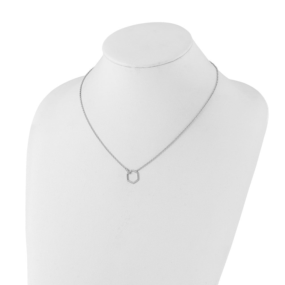 White Ice Sterling Silver Rhodium-plated 18 Inch Diamond Hexagon Necklace QW506-18