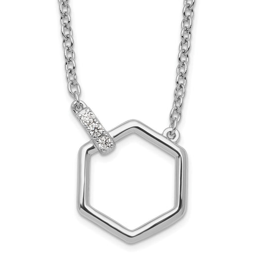 White Ice Sterling Silver Rhodium-plated 18 Inch Diamond Hexagon Necklace QW506-18