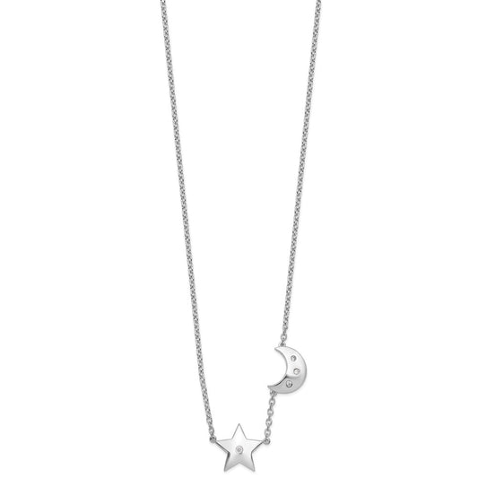 White Ice Sterling Silver Rhodium-plated 18 Inch Diamond Star and Moon Necklace QW512-18