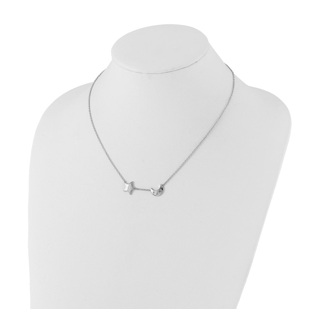 White Ice Sterling Silver Rhodium-plated 18 Inch Diamond Star and Moon Necklace QW512-18