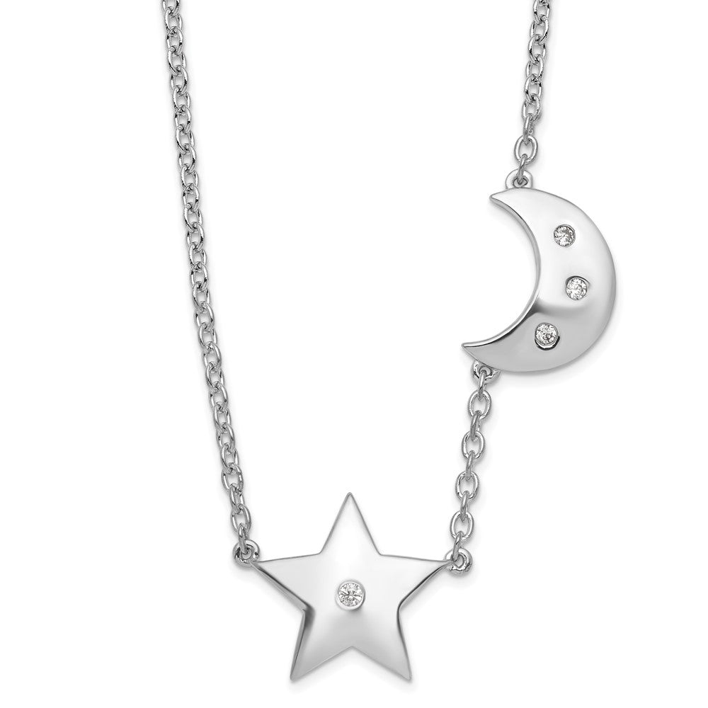White Ice Sterling Silver Rhodium-plated 18 Inch Diamond Star and Moon Necklace QW512-18