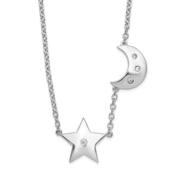 White Ice Sterling Silver Rhodium-plated 18 Inch Diamond Star and Moon Necklace QW512-18
