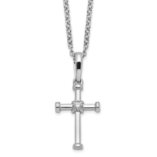 White Ice Sterling Silver Rhodium-plated 18 Inch Diamond Cross Necklace with 2 Inch Extender QW514-18