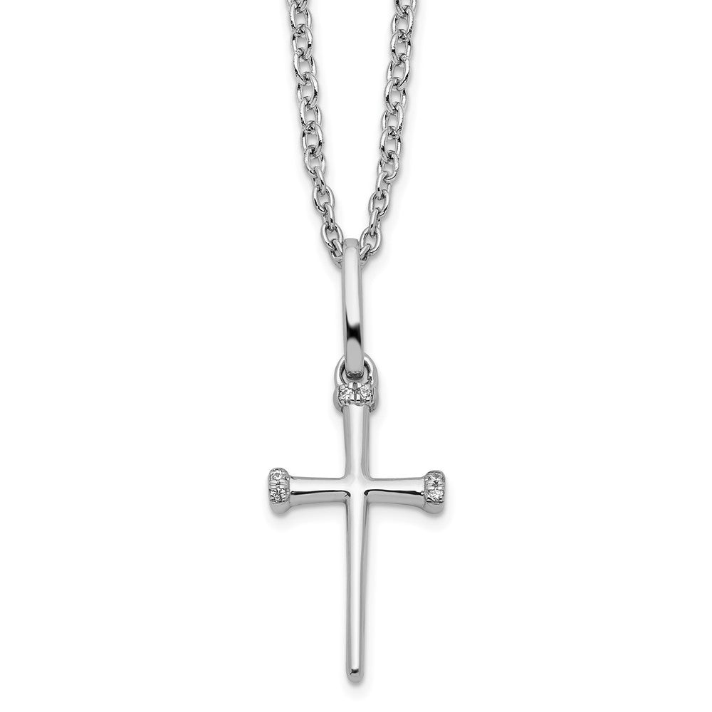 White Ice Sterling Silver Rhodium-plated 18 Inch Diamond Cross Necklace with 2 Inch Extender QW515-18