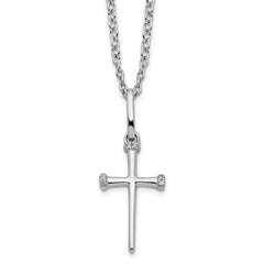 White Ice Sterling Silver Rhodium-plated 18 Inch Diamond Cross Necklace with 2 Inch Extender QW515-18