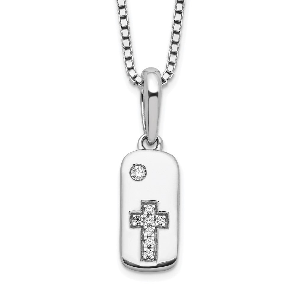 White Ice Sterling Silver Rhodium-plated 18 Inch Diamond Cross Tag Necklace with 2 Inch Extender QW516-18
