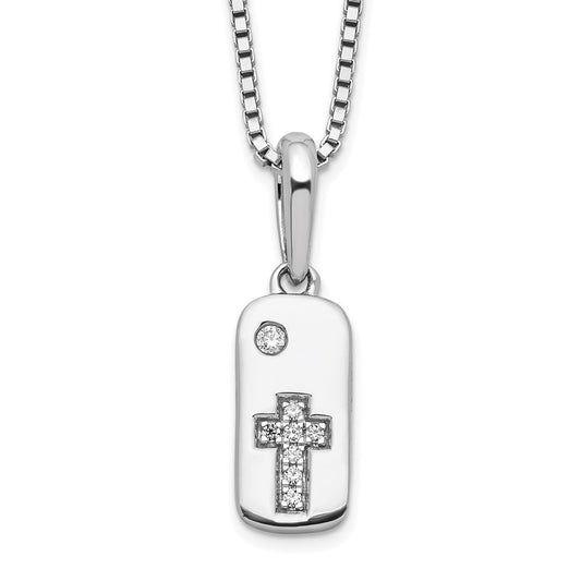 White Ice Sterling Silver Rhodium-plated 18 Inch Diamond Cross Tag Necklace with 2 Inch Extender QW516-18