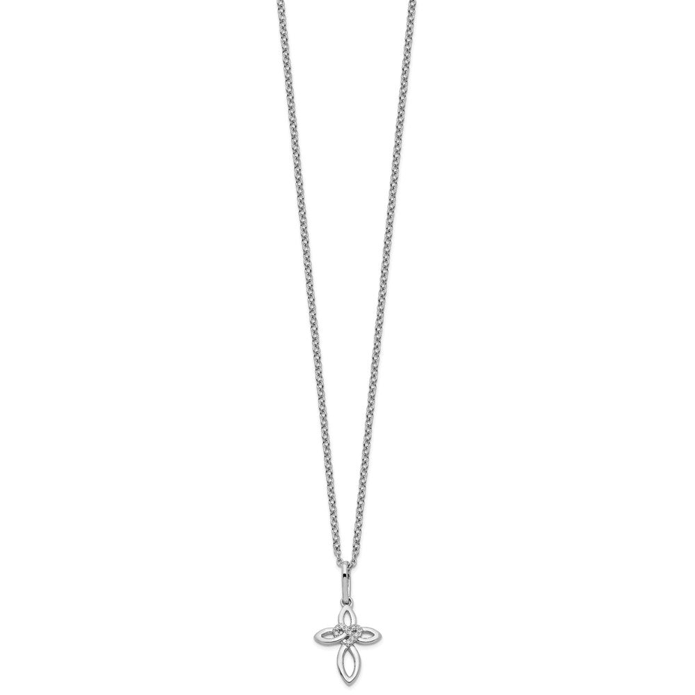 White Ice Sterling Silver Rhodium-plated 18 Inch Diamond Cross with Heart Necklace with 2 Inch Extender QW517-18