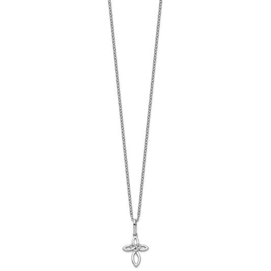 White Ice Sterling Silver Rhodium-plated 18 Inch Diamond Cross with Heart Necklace with 2 Inch Extender QW517-18