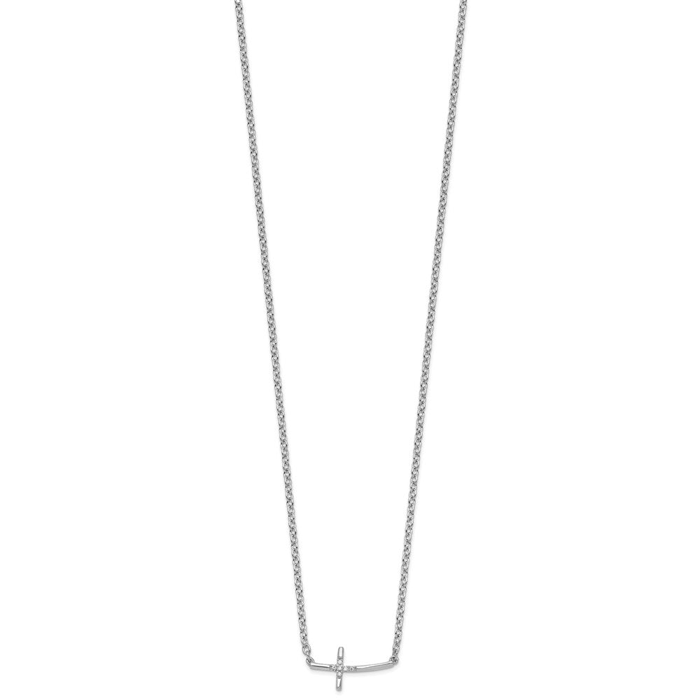 White Ice Sterling Silver Rhodium-plated 18 Inch Diamond Sideways Cross Necklace QW518-18