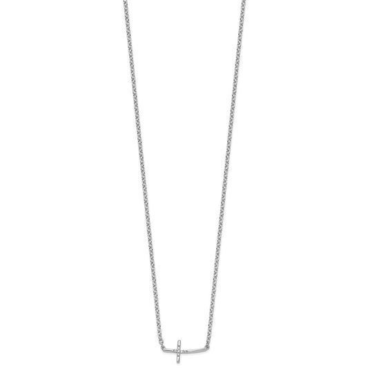 White Ice Sterling Silver Rhodium-plated 18 Inch Diamond Sideways Cross Necklace QW518-18