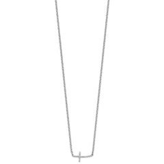 White Ice Sterling Silver Rhodium-plated 18 Inch Diamond Sideways Cross Necklace QW518-18