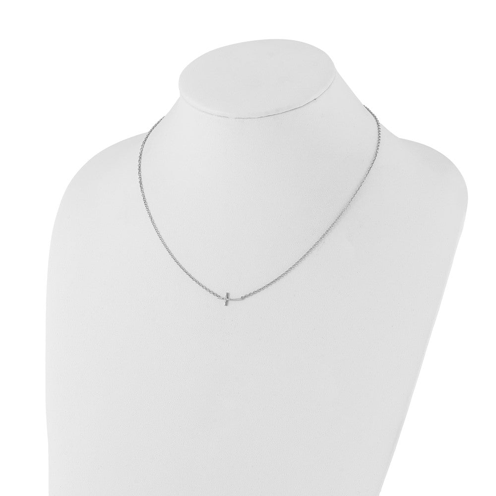 White Ice Sterling Silver Rhodium-plated 18 Inch Diamond Sideways Cross Necklace QW518-18