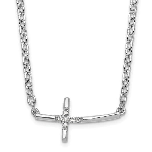 White Ice Sterling Silver Rhodium-plated 18 Inch Diamond Sideways Cross Necklace QW518-18