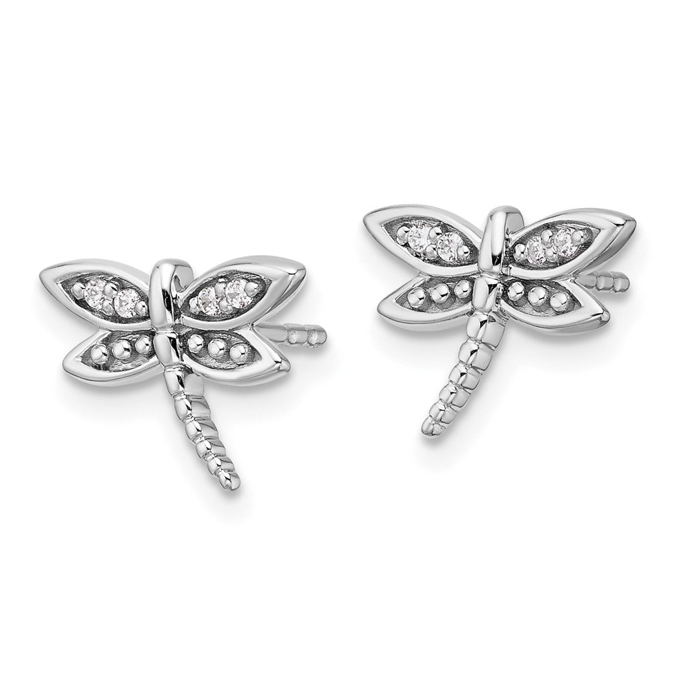 QW519 White Ice Sterling Silver Rhodium-plated Diamond Dragonfly Post Earrings