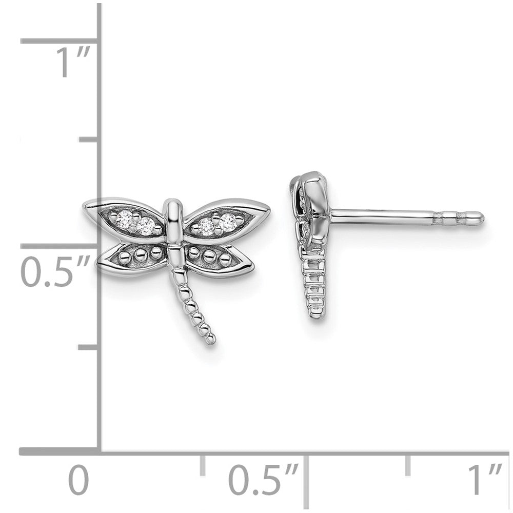 QW519 White Ice Sterling Silver Rhodium-plated Diamond Dragonfly Post Earrings