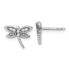 QW519 White Ice Sterling Silver Rhodium-plated Diamond Dragonfly Post Earrings