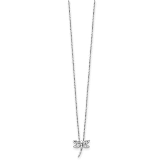 White Ice Sterling Silver Rhodium-plated 18 Inch Diamond Dragonfly Necklace with 2 Inch Extender QW520-18