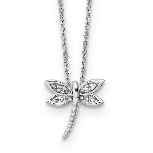 White Ice Sterling Silver Rhodium-plated 18 Inch Diamond Dragonfly Necklace with 2 Inch Extender QW520-18