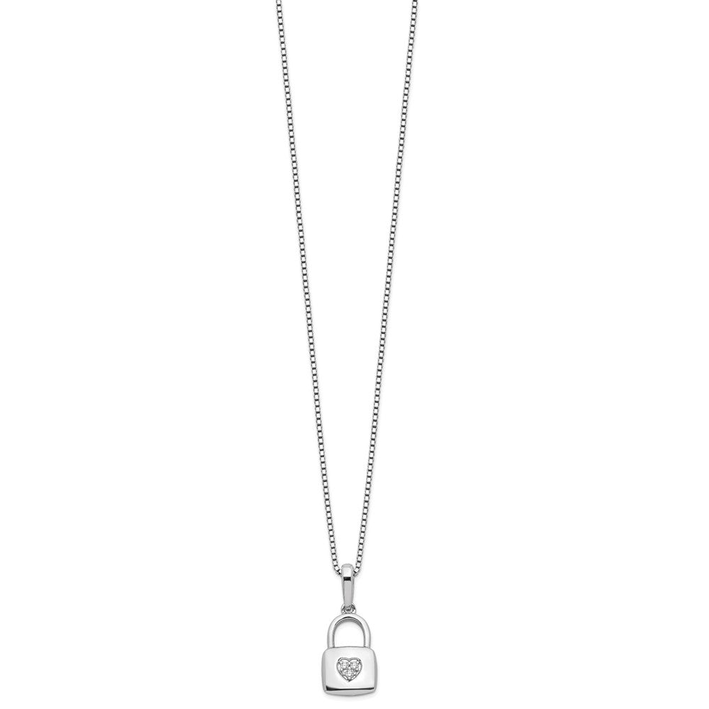 White Ice Sterling Silver Rhodium-plated 18 Inch Diamond Heart Lock Necklace with 2 Inch Extender QW527-18