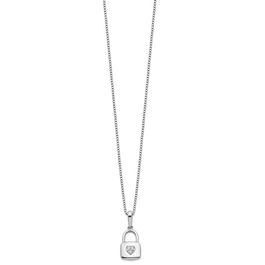 White Ice Sterling Silver Rhodium-plated 18 Inch Diamond Heart Lock Necklace with 2 Inch Extender QW527-18