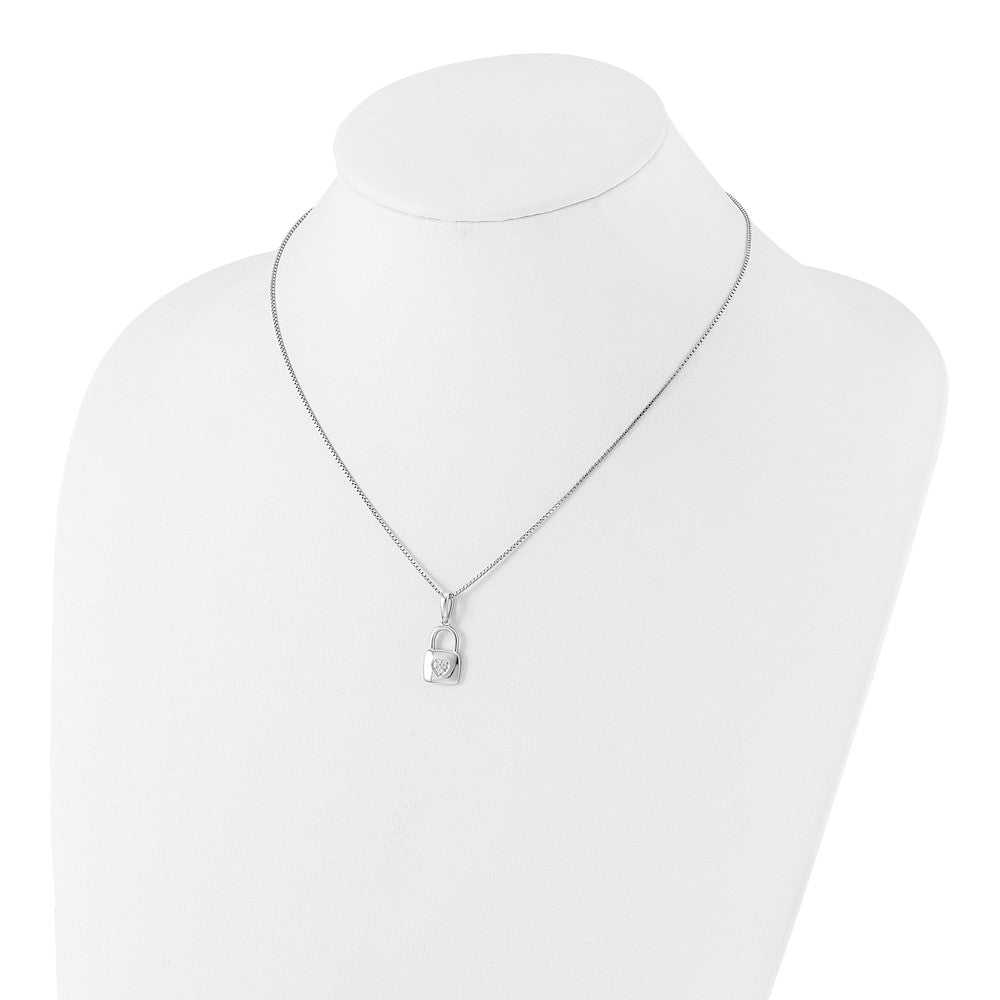 White Ice Sterling Silver Rhodium-plated 18 Inch Diamond Heart Lock Necklace with 2 Inch Extender QW527-18