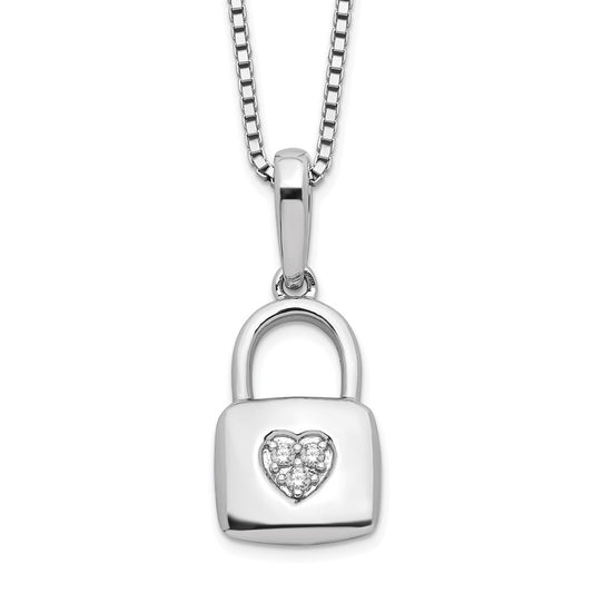 White Ice Sterling Silver Rhodium-plated 18 Inch Diamond Heart Lock Necklace with 2 Inch Extender QW527-18