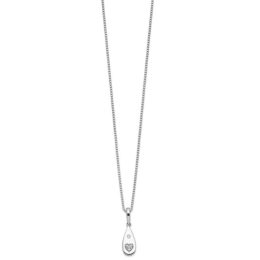 White Ice Sterling Silver Rhodium-plated 18 Inch Diamond Heart Teardrop Necklace with 2 Inch Extender QW528-18