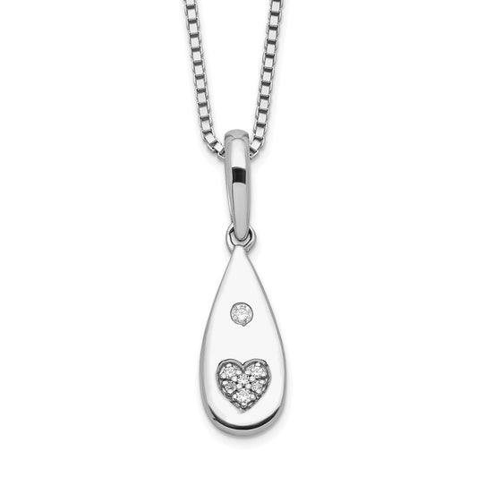 White Ice Sterling Silver Rhodium-plated 18 Inch Diamond Heart Teardrop Necklace with 2 Inch Extender QW528-18