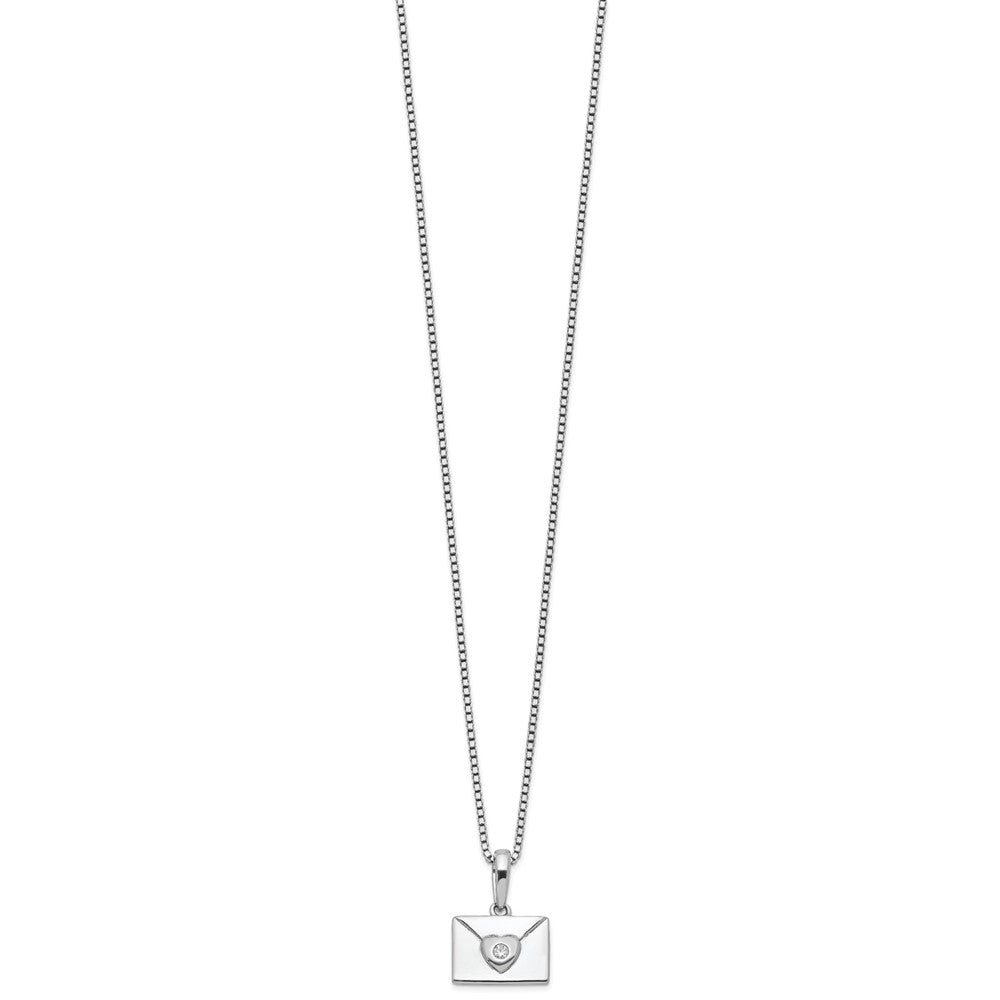 White Ice Sterling Silver Rhodium-plated 18 Inch Diamond Heart Envelope Necklace with 2 Inch Extender QW529-18