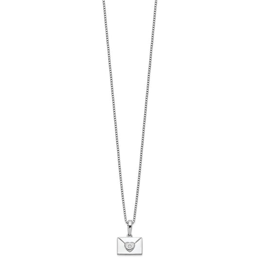White Ice Sterling Silver Rhodium-plated 18 Inch Diamond Heart Envelope Necklace with 2 Inch Extender QW529-18