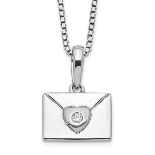 White Ice Sterling Silver Rhodium-plated 18 Inch Diamond Heart Envelope Necklace with 2 Inch Extender QW529-18