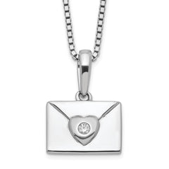 White Ice Sterling Silver Rhodium-plated 18 Inch Diamond Heart Envelope Necklace with 2 Inch Extender QW529-18