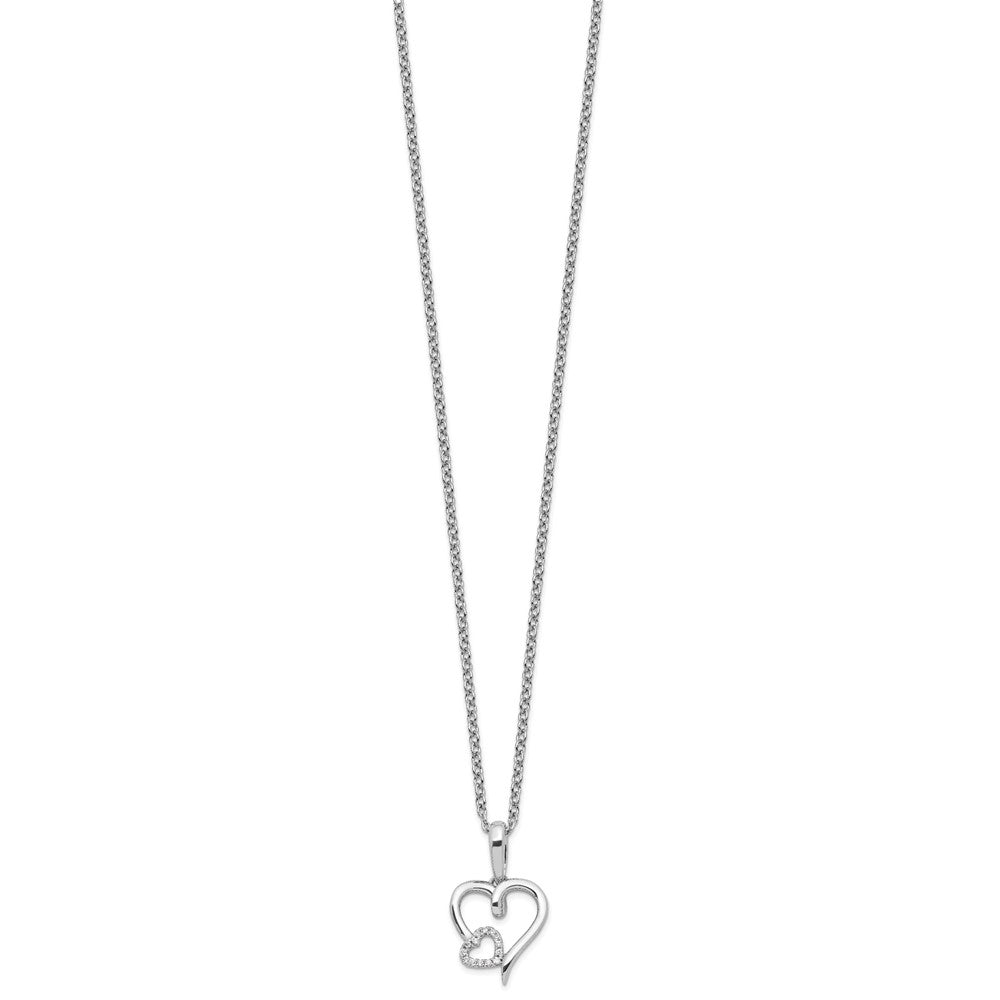 White Ice Sterling Silver Rhodium-plated 18 Inch Diamond Hearts Necklace with 2 Inch Extender QW530-18