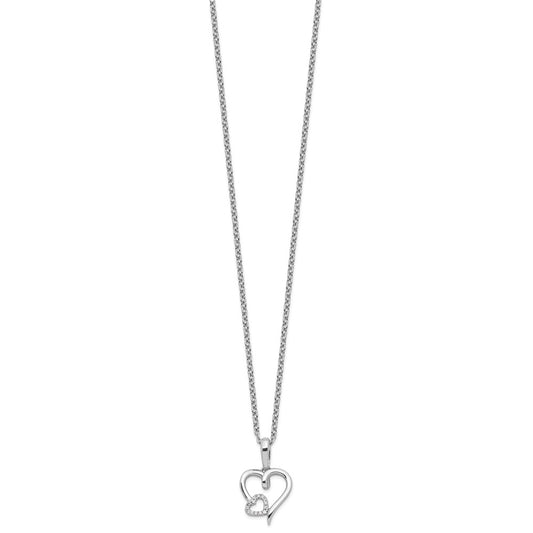 White Ice Sterling Silver Rhodium-plated 18 Inch Diamond Hearts Necklace with 2 Inch Extender QW530-18