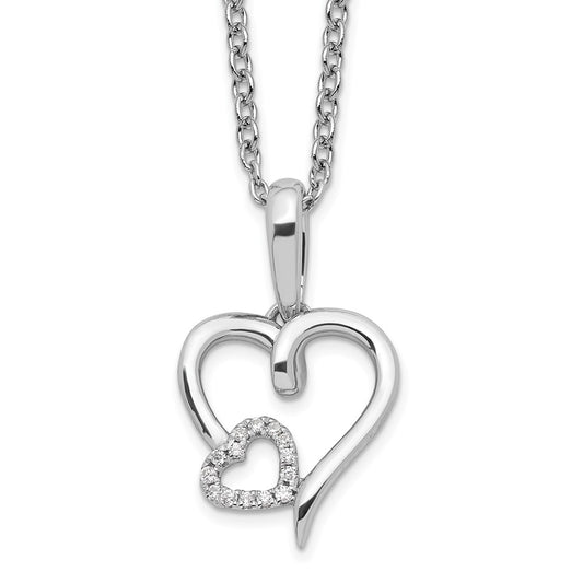 White Ice Sterling Silver Rhodium-plated 18 Inch Diamond Hearts Necklace with 2 Inch Extender QW530-18