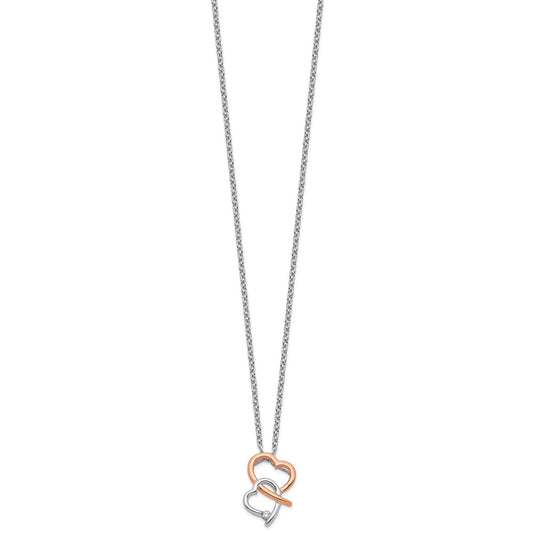 White Ice Sterling Silver Rhodium-plated Rose-tone 18 Inch Diamond Hearts Necklace with 2 Inch Extender QW531-18
