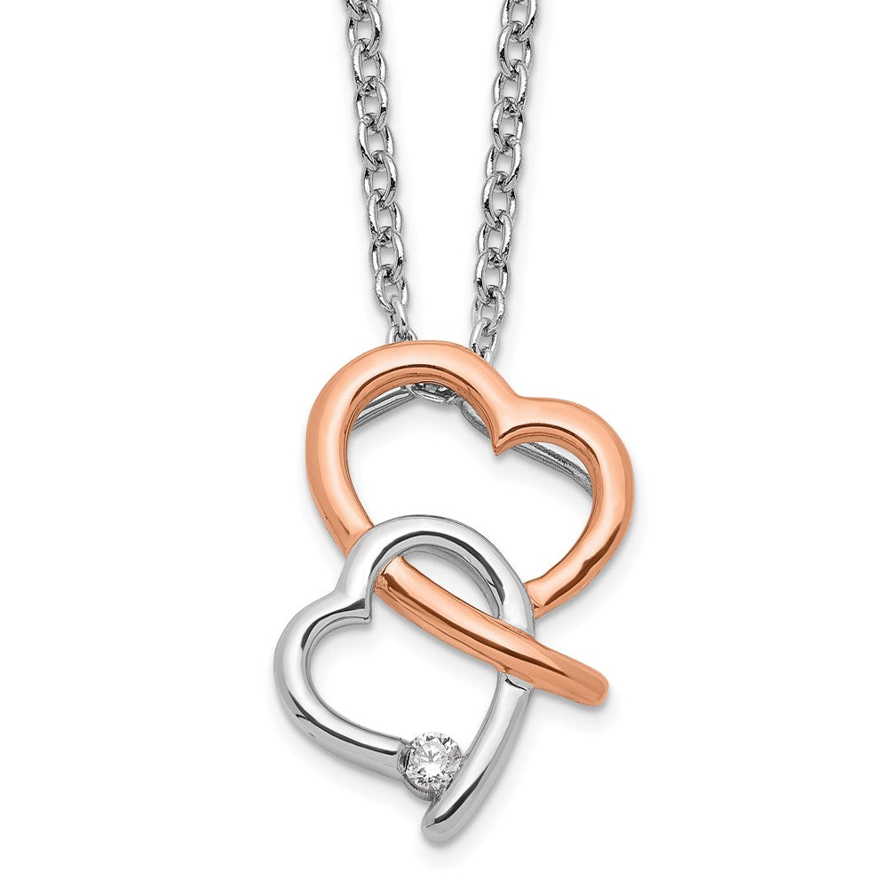 White Ice Sterling Silver Rhodium-plated Rose-tone 18 Inch Diamond Hearts Necklace with 2 Inch Extender QW531-18