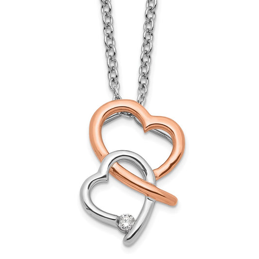 White Ice Sterling Silver Rhodium-plated Rose-tone 18 Inch Diamond Hearts Necklace with 2 Inch Extender QW531-18