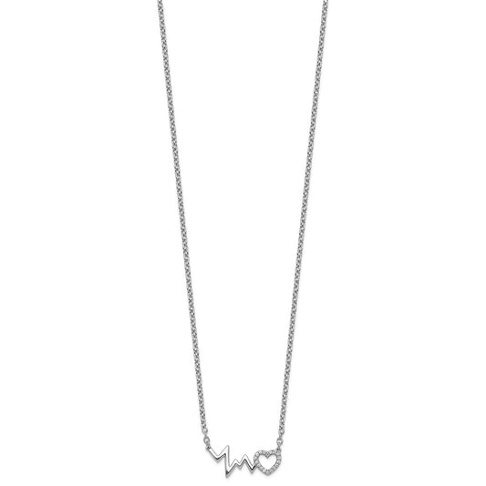 White Ice Sterling Silver Rhodium-plated 18 Inch Diamond Heart with Heartbeat Necklace QW532-18
